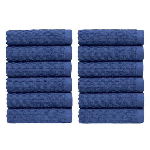 COTTON CRAFT Euro Spa Waffle Wash Cloth - Set of 12 Blue Washcloth | Luxury Face Towel Set - 100% Cotton - Soft Plush Absorbent Low Lint Quick Dry - Gym Shower Beach Bath Kitchen - 12x12 inches - color: Blue, size: 12 Pack Wash Cloths