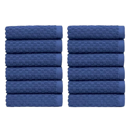COTTON CRAFT Euro Spa Waffle Wash Cloth - Set of 12 Blue Washcloth | Luxury Face Towel Set - 100% Cotton - Soft Plush Absorbent Low Lint Quick Dry - Gym Shower Beach Bath Kitchen - 12x12 inches - color: Blue, size: 12 Pack Wash Cloths