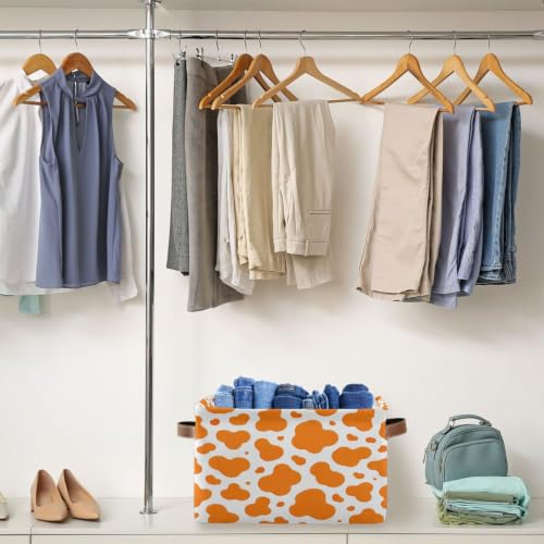 Orange Cow Print Storage Baskets 1 Pack | Collapsible Open Home Storage Bin with Handle for Home Bedroom Cloth