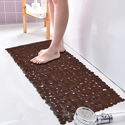 SONGZIMING Bathtub Mat Non Slip Pebble Bath Shower Mat with Drain Holes, Suction Cups Mat for Tub (16" W x 35" L,Brown) - color: Brown
