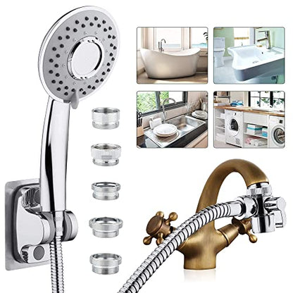 Sink Hose Shower Sprayer Attachment - Faucet Extension w/ 5 Adapters For Bathroom Bathtub, Kitchen Faucet, Utility Laundry Tub, Garden Hose Thread Spout For Delta, Moen, Kohler, American Standard - color: c-silver-big panel