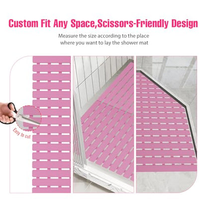 Shower Mat Non-Slip Bath Mat for Tub and Shower Stall,236 Suction Cups with Drain Holes, Quick Dry Machine Washable, Extra Grip for Stand Up Showers, Bathroom Essentials 24x24 Inch (Pink) - color: Pink