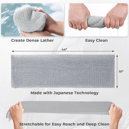 3D Wave Weave Japanese Exfoliating Washcloth, Intense Exfoliating Back Scrubber for Shower, Extra-Rough Body Scrub Towel, Korean Style, Volcano (Extra-Hard) - color: Gray