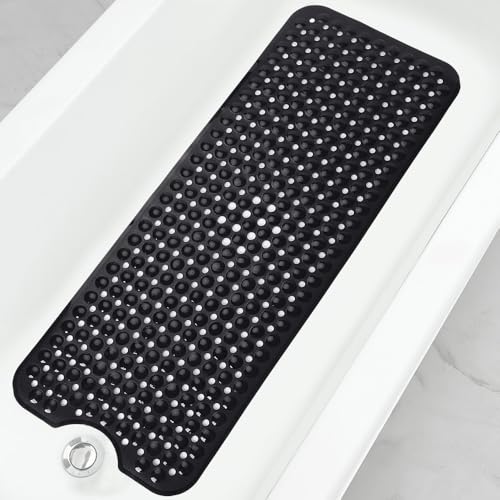 Bathtub and Shower Mats, 40x16 Inch Extra Large Non Slip Soft Bath Tub Mat with Suction Cups and Drain Holes for Bathroom Floor and Keep Tubs Clean, Machine Washable, Black - color: Black