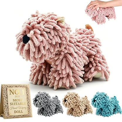 Dog Towel Shaped Hand Chenille Animal Towels for Bathroom Microfiber Puppy Bath Kids Drying Plush Stuffed Paw Absorbent Hands Puppy-Shaped Cute Kitchen Fuzzy Ball Soft Puppy-Themed Shape (Pink) - color: Pink