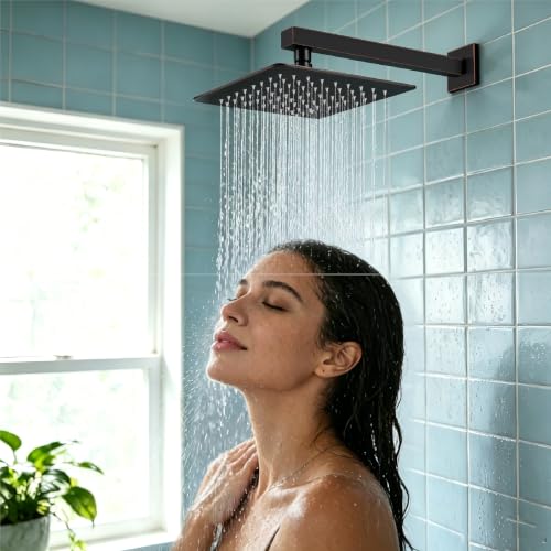 Midanya Square Rain Shower Head,High Pressure,Oil Rubbed Bronze 8 Inch | 360°Swivel,Ceiling or Wall Mount,Waterfall Full Body Coverage,Bathroom Remodel,Stainless Steel Large Rainfall Shower Head - color: Bronze, size: 8 Inch