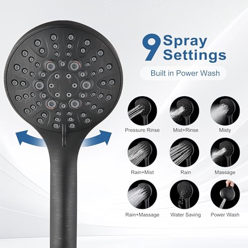 BRIGHT SHOWERS Rain Shower Head with Handheld Combo, Dual Shower System with Slide Bar, Adjustable Height, Brass Slide Bar & Diverter, 60 Inch Stainless Steel Hose, Oil Rubbed Bronze - color: Oil Rubbed Bronze