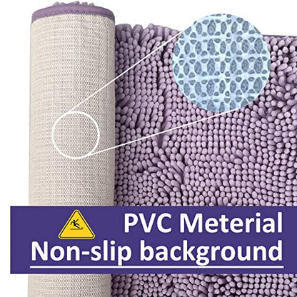 Chenille Bath Mats Set 2 Piece Non-Slip Luxury Bath Runner Rugs Extra Soft Absorbent Shaggy Washable Dry Plush Area Carpet Mats - Lavender - color: Lavender