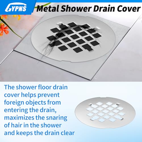 4-1/4” OD Round Shower Drain Cover Fits for Snap-in 3 Inch Drain Base | Brushed Stainless Steel Bathroom Drain Cover Replacement, Anti-Clog Square Hole Grate