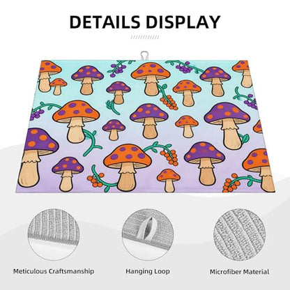 Cute Cartoon Mushroom Kitchen Dish Drying Mat Absorbent Reversible Microfiber Pad Fast Drying Countertop Protector Large “18 x 24" Dish Mat - color: Blue-purple-Mushroom