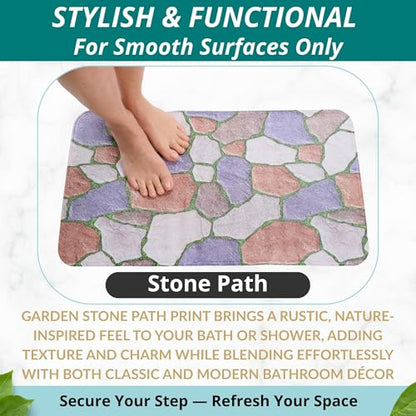 ENKOSI Non Slip Shower Mat – Bath Mat for Tub and Shower Floors – Anti Slip Bathtub Mat with Strong Suction Cup Grip – Unique Design Soft Bathroom Mat for Inside Baths and Showers (28x16 Stone Path) - color: Stone Path