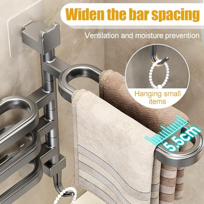 Bath Double Towel Bars, Portable Arms Swivel Towel Rack Wall Mounted Towel Holder for Bathroom Kitchen - color: Elegant Black - Four-pole