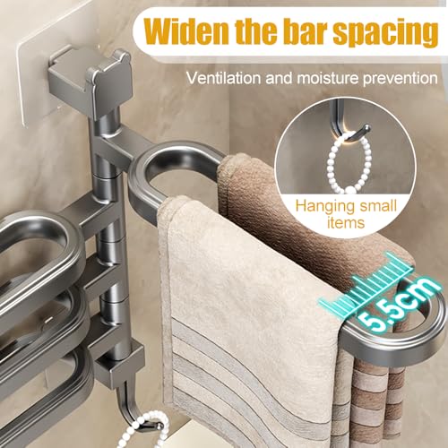 Bath Double Towel Bars, Portable Arms Swivel Towel Rack Wall Mounted Towel Holder for Bathroom Kitchen - color: Elegant Black - Three-bar
