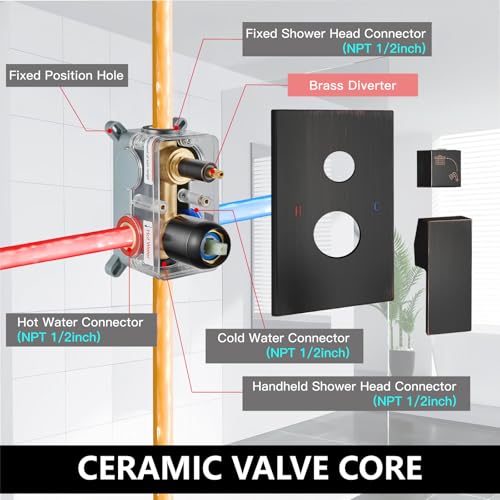 Midanya Shower Faucet Set with Handheld Sprayer,8 Inch,Oil Rubbed Bronze | Rough-in Shower Valve and Trim Kit Included,Square Rain Head,Wall Mount Shower System,All Metal,Bathroom - color: Bronze, size: 8 Inch