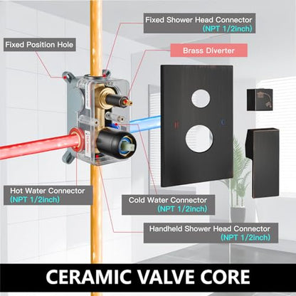 Midanya Shower Faucet Set with Handheld Sprayer,8 Inch,Oil Rubbed Bronze | Rough-in Shower Valve and Trim Kit Included,Square Rain Head,Wall Mount Shower System,All Metal,Bathroom - color: Bronze, size: 8 Inch