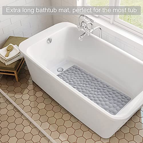 Non-Slip Bathtub Mat OTHWAY Soft Rubber Bathroom Bathmat with Strong Suction Cups (Grey) - color: Grey, size: 40" x 16" (Rectangular)