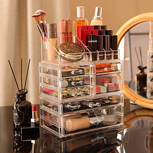 Cq acrylic 3 Pack Clear Skincare Organizer for Vanity, Stackable 7 Drawers Make Up Organizer,Cute Cosmetic Organizer for Vanity Jewelry,Hair Clip,Beauty,Skincare Product Dresser Acrylic Desk Organizer - size: 7 Drawers