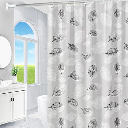 TIKABC Shower Curtain Liner, 4G PEVA Shower Liner, Plastic Waterproof Shower Curtains, with Grommet Holes and 3 Magnetic Weights(Black White Leaves) - color: Black White Leaves