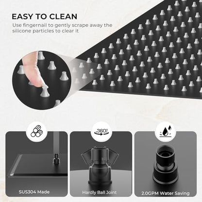 Rain Shower Head, High Flow Stainless Steel Square Rainfall Shower, Waterfall Bath Shower Body Covering, Ceiling or Wall Mount, Ultra Thin (12 Inch, Matte Black) - color: Matte Black, size: 12 Inch