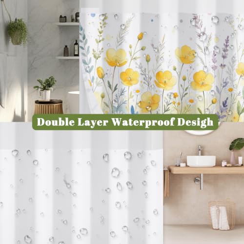 Watercolor Floral Shower Curtain with Snap in Liner, 71x74 Inch | No Hooks Needed, Mesh Top & Double Layer Waterproof Bath Curtain, Wildflower Botanical Design for Country Farmhouse Bathroom - color: Nature Flowers