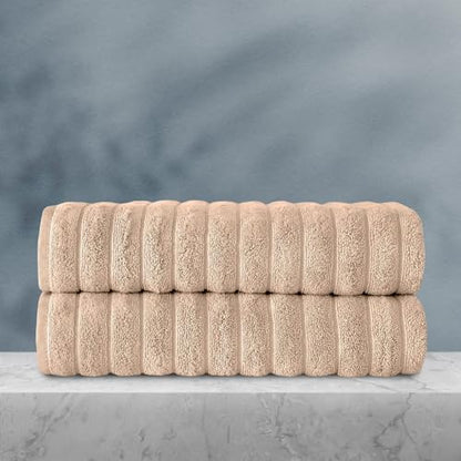Classic Turkish Towels CTT Premium 2 Pack Bath Towels Set, Made with 100% Turkish Cotton, Spa & Hotel, Quick Drying Towels, Absorbent & Comfy | 27"x54" (Almond Beige) - color: Almond Beige, size: 2-Piece Bath Towel Set