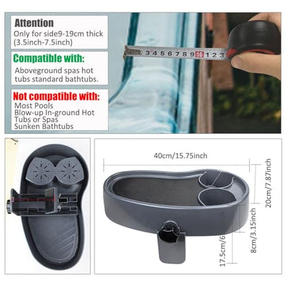 Adjustable SPA Holder, 40x20x17.5cm / 15.7x7.9x6.9in Plastic Anti Slip Tray with Cup Brace Outdoor Serving Clamps Bathtub Support Bracket for Beverage, Books, Food