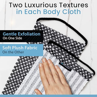 SHOWER BOUQUET Japanese-Exfoliating-Washcloth 2-Pack Charcoal & Silver Ion | Exfoliating Towel with Handles | Two-Sided Gentle Exfoliation & Deep Cleansing | Back & Body Wash Cloths for Shower | 2 White - color: 2 Charcoal White, size: 1 Count (Pack of 2)