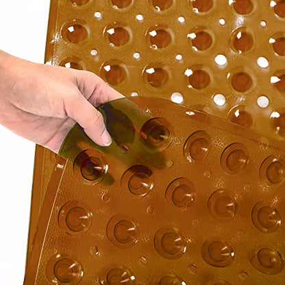 Bathtub and Shower Mats, Extra Long Non-Slip Bath Tub Mat 39 x 16 Inch, Machine Washable Bathmat with Suction Cups & Drain Holes for Bathroom Floor, Clear Brown - color: Clear Brown