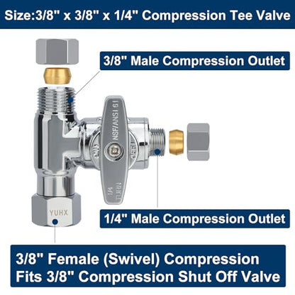 1/4 3/8 water line splitter, Feed Water Adapter for Refrigerators,Ice Maker | 3/8 Compression Tee Brass Angle Stop Add-A-Tee Valve, Under Sink Refrigerator Water Line Connector, 3/8" x 3/8" x 1/4" - size: 3/8x3/8x 1/4 Refrigerator RO System T
