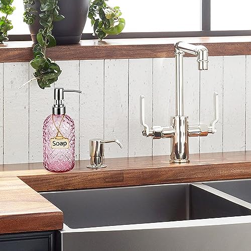 16 oz Soap Dispenser with 304 Rustproof Stainless Steel Pump, Kitchen, Bathroom Refillable Glass Liquid Soap Dispenser for Hand Soap, Soap, Lotion. (Pink) - color: Pink