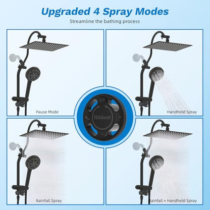 Hibbent High Pressue All Metal 12" Rainfall Shower Head, Handheld 10-Spray | cUPC Certified Oil-Rubbed Bronze Dual Showerhead Combo, 4-way Diverter with Pause Mode, Extension Arm, 71'' Hose & Holder - color: Oil Rubbed Bronze, style: Square 12"