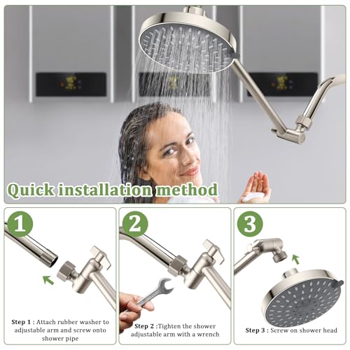 Rain Shower Head Extension 12 Inch Adjustable Rain Shower Head Extension Arm Stainless Steel Shower Head Holder G1/2 Universal Connector Compatible (Brushed Nickel) - color: Brushed Nickel