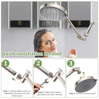 Rain Shower Head Extension 12 Inch Adjustable Rain Shower Head Extension Arm Stainless Steel Shower Head Holder G1/2 Universal Connector Compatible (Brushed Nickel) - color: Brushed Nickel