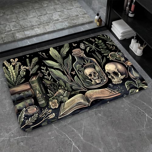 Bath Mat-Bathroom Rug，Books and Skulls-Absorbent Non Slip Quick Dry Stain Resistant Easy to Clean Care Shower Rug for Bathtub Shower Room 16×24Inch (40 * 60cm) - color: Books and Skulls-, size: 16 x 24 inches