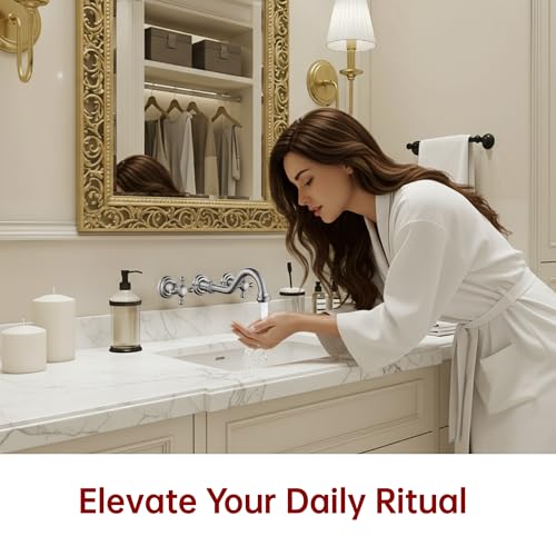 SUMERAIN Traditional Brushed Nickel Wall Mounted Bathroom Sink Faucet | 3 Holes, 2 Cross Handles, Rough-in Valve Included - color: Brushed Nickel
