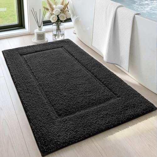 DEXI Bath Mat 36x24, Absorbent and Non Slip Bathroom Rugs, Black | Soft Plush Microfiber Bathmat, Machine Washable & Quick Dry, Rubber Back Rug for Shower, Tub, Sink - color: Black, size: 36" X 24" (Rectangular)