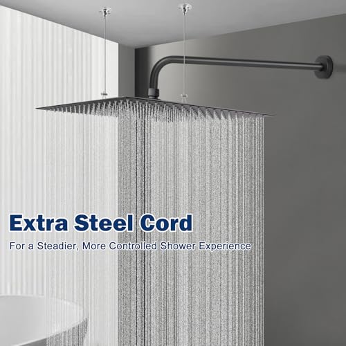 NearMoon Rain Shower Head, High Flow Stainless Steel Square Rainfall Shower, Waterfall Bath Shower Body Covering, Ceiling or Wall Mount (16 Inch, Matte Black) - color: Matte Black, size: 16 Inch Square