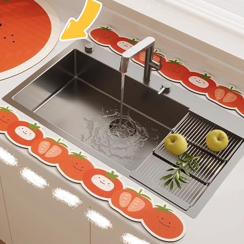 Cute Cartoon Fruits Animals Pattern Sink Faucet Absorbing Mat Cute Splash Guard Behind Faucet Draining Mat for Bathroom Kitchen (Style4, 60x10cm) - color: Style4