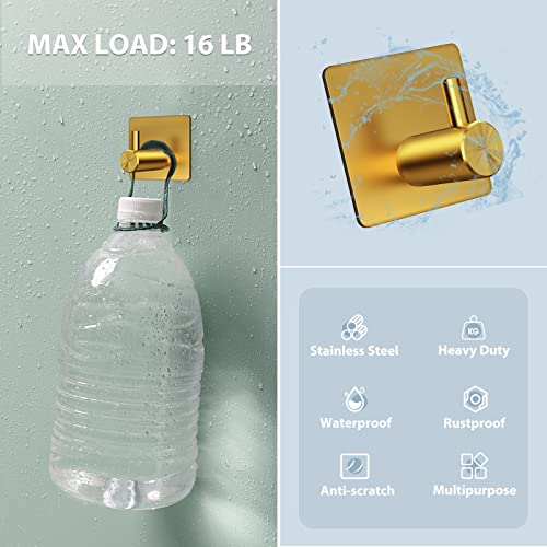 VIS'V Adhesive Towel Hooks, Shower Wall Stick on Hooks, Gold, 4 Pcs | Metal Material, Compact Design, Peel and Stick, 2 Extra Adhesive Strips, for Bathroom Kitchen Livingroom Office RV - color: Gold