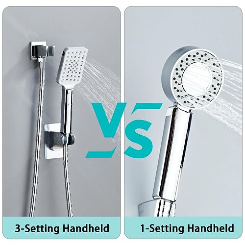 8 Inch Ceiling Mount Shower Faucet Set, Polish Chrome Rainfall Shower System, Square Rain Shower Head with Handheld Spray Combo Ceiling, Silver Rainfall Shower Faucet Fixtures (3-Setting) - color: Polish Chrome, style: 8 Inch-3 Setting