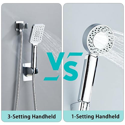 8 Inch Ceiling Mount Shower Faucet Set, Polish Chrome Rainfall Shower System, Square Rain Shower Head with Handheld Spray Combo Ceiling, Silver Rainfall Shower Faucet Fixtures (3-Setting) - color: Polish Chrome, style: 8 Inch-3 Setting