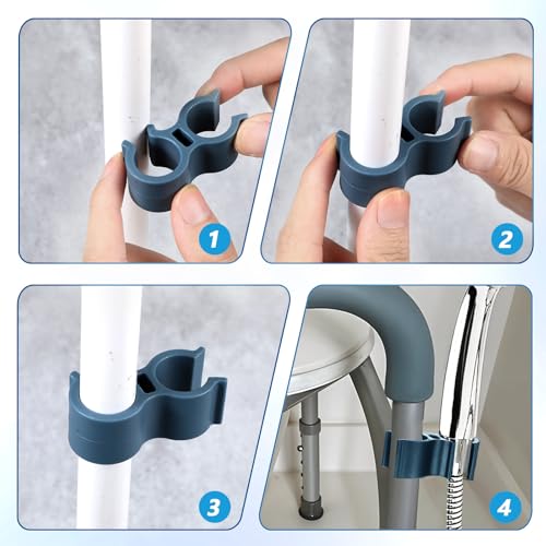 2 Pack Shower Hose Holder for Shower Chair, Bath Seat Bracket Attachment, Universal Hose Clip for Transfer Bench, Tub Stool, Elderly Disabled Bathing Aid - color: Bluegray
