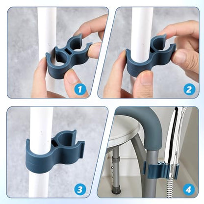 2 Pack Shower Hose Holder for Shower Chair, Bath Seat Bracket Attachment, Universal Hose Clip for Transfer Bench, Tub Stool, Elderly Disabled Bathing Aid - color: Bluegray