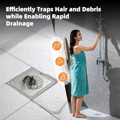 Hibbent Upgraded Shower Drain Hair Catcher, Shower Cover for Bathroom Floor 6" Drain, Anti-Clogging Bathtub Strainer, Stainless Steel Kitchen Sink Strainer with Handle, Grey - color: 6' Light Grey