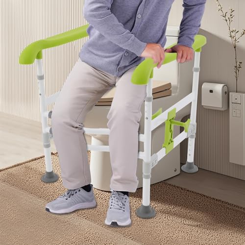 Toilet Safety Rails with Adjustable Height and Width, Stand Alone Toilet | Padded Handles, Bathroom Grab Bar for Elderly Seniors Handicap and Disabled, Freestanding Toilet Arms