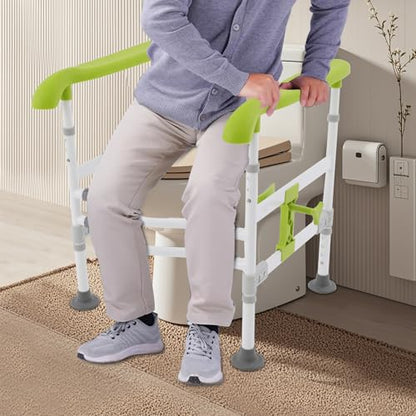 Toilet Safety Rails with Adjustable Height and Width, Stand Alone Toilet | Padded Handles, Bathroom Grab Bar for Elderly Seniors Handicap and Disabled, Freestanding Toilet Arms