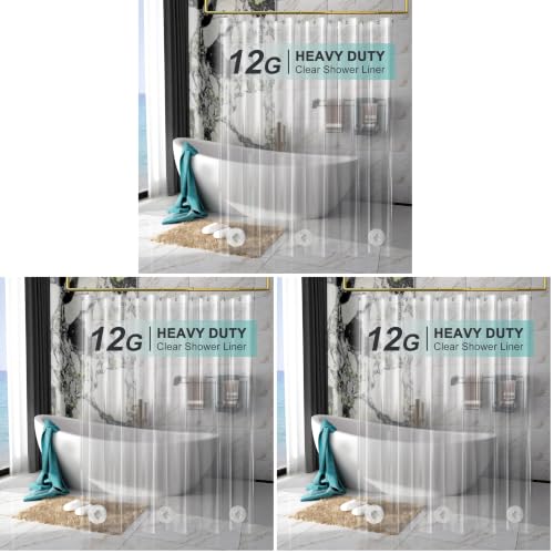 AmazerBath Heavy Duty Shower Curtain Liner 12 Gauge, 72 x 72 Inches Clear Shower Curtain Liner with 3 Clear Stones and 12 Grommet Holes, Weighted Plastic Shower Liner (Pack of 3) - size: 72"W x 72"L (Pack of 3)