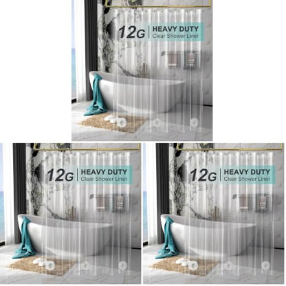 AmazerBath Heavy Duty Shower Curtain Liner 12 Gauge, 72 x 72 Inches Clear Shower Curtain Liner with 3 Clear Stones and 12 Grommet Holes, Weighted Plastic Shower Liner (Pack of 3) - size: 72"W x 72"L (Pack of 3)