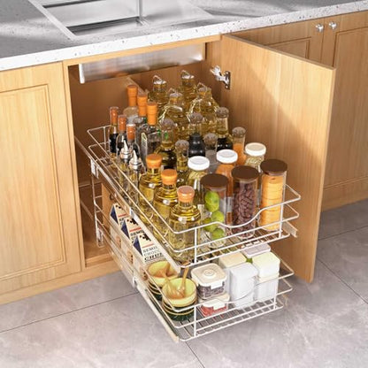 2 Tier Pull Out Cabinet Organizer,(8½"W x 22" D) Soft Close Slide Out Drawer For Kitchen Base Cabinet, Individual Pull Out Shelf, Roll Out Pantry Organization, 22 Inch Deep - size: 2 Tier(8½"W x 22"D)
