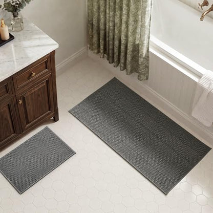 TYUU Bath Mat Set 2 Piece, Thin Bathroom Rugs Non Slip Washable Quick Dry | Non Slip Quick Dry Soft Absorbent Thin Low Pile Bathroom Mats, Washable Bath Rugs 2 Piece Set: 16x24, 24x47 in. Dark Grey - color: Dark Grey, size: 16"x24" + 24"x47"
